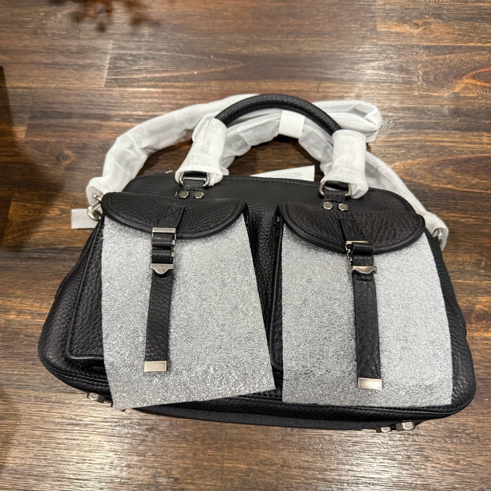 Black Satchel Bag with Dual-Compartment Design